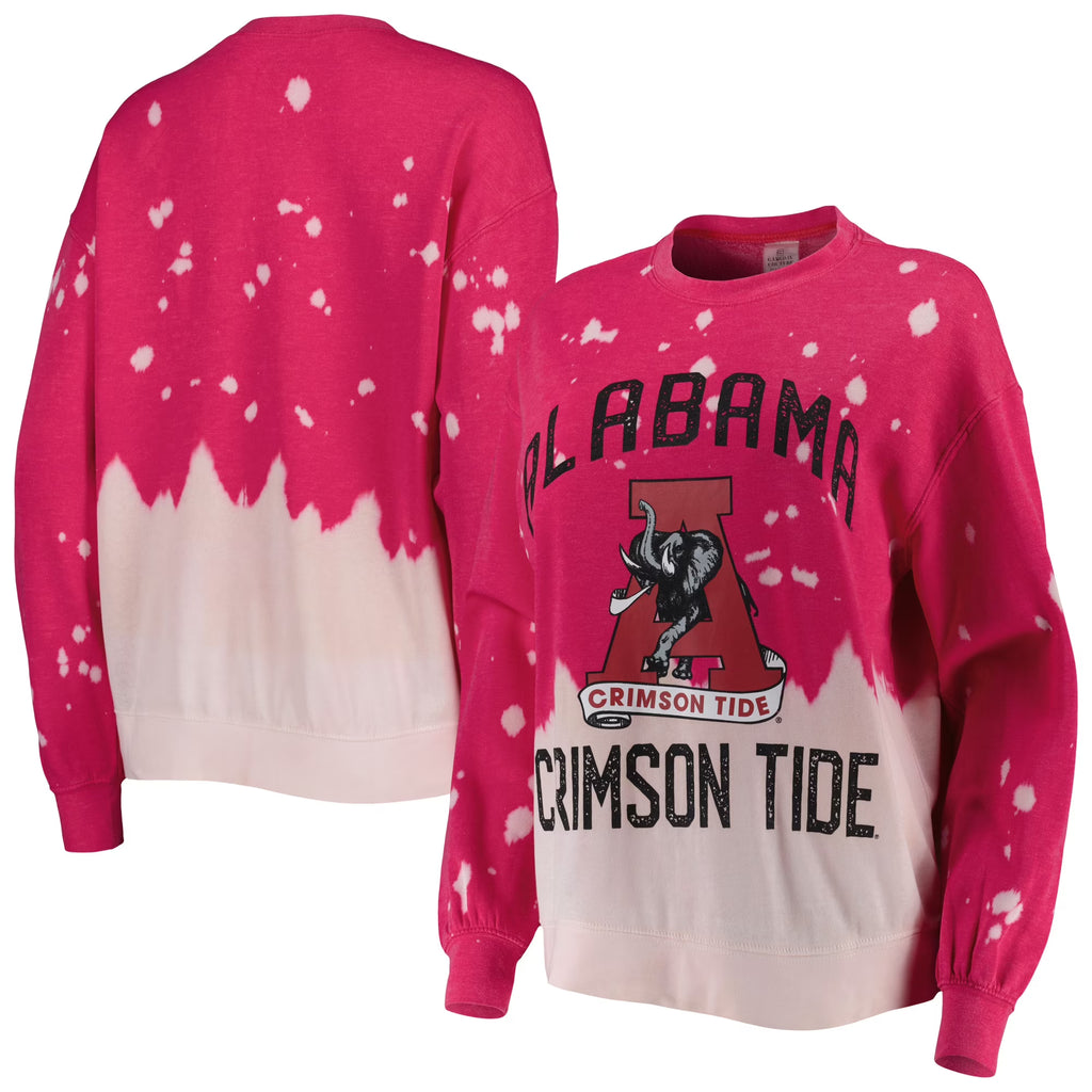 Women's Crimson Faded Dip-Dye Pullover Long Sleeve Top N120438