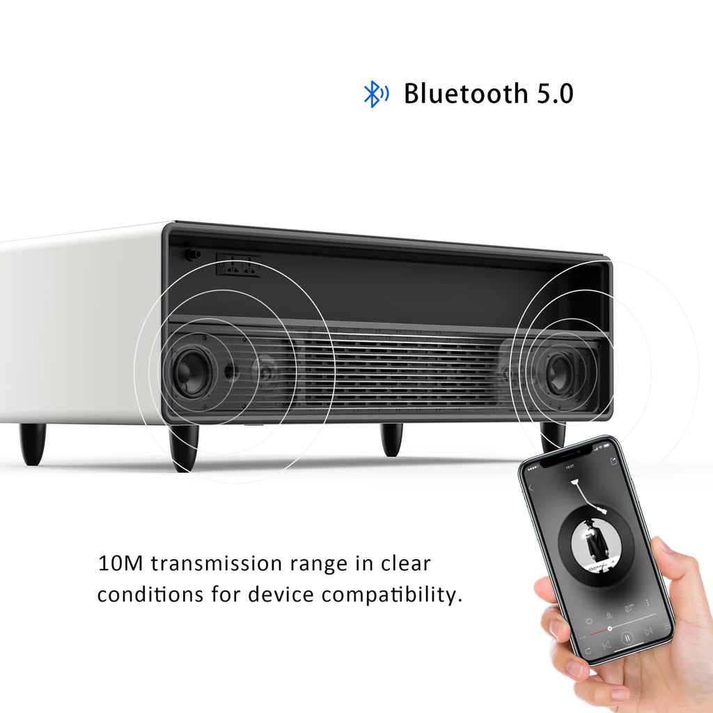 White Smart Coffee Table with Fridge and Bluetooth Speakers A428