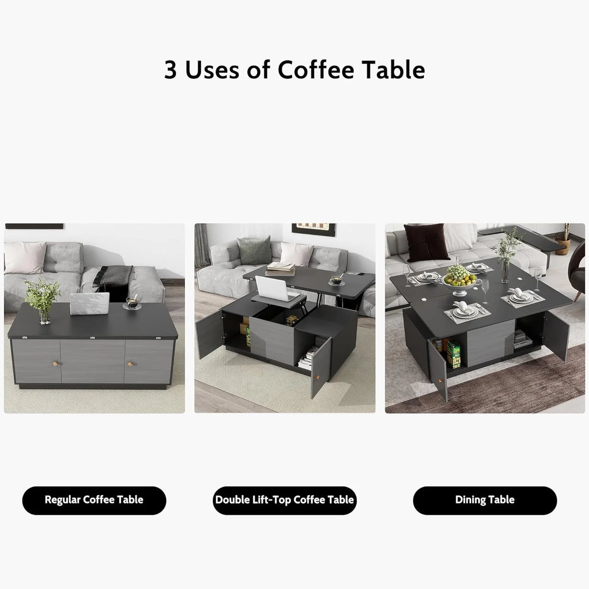 Dark Gray Lift Top Coffee Table with Storage Q5425