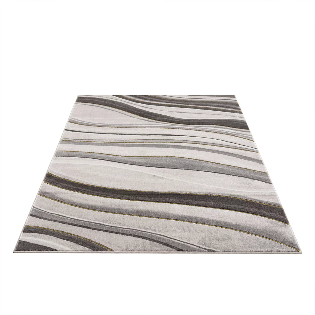 Gold Grey Ivory Abstract Geometric Area Rug A3836