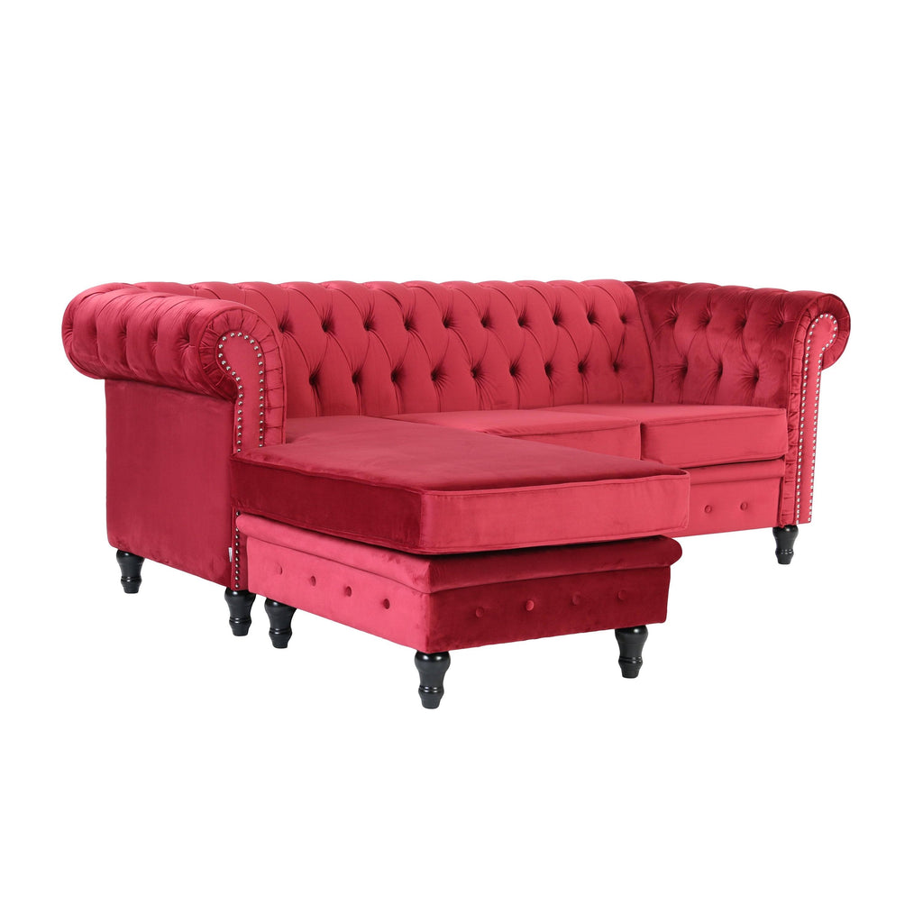 Red Velvet Rolled Arm Sofa with Ottoman Y88666