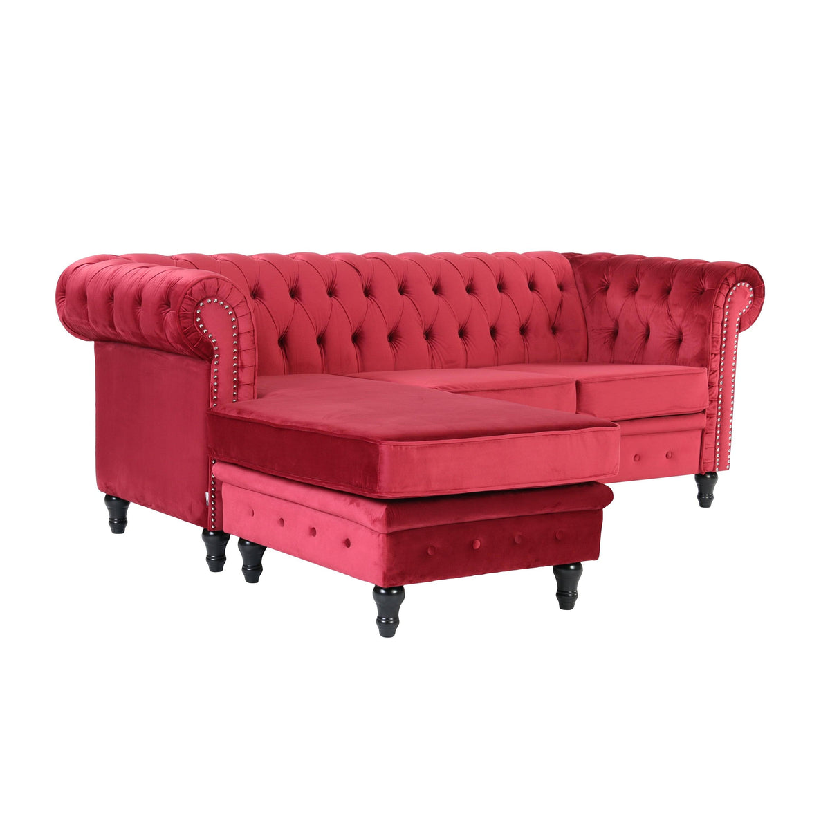 Red Velvet Rolled Arm Sofa with Ottoman Y88666