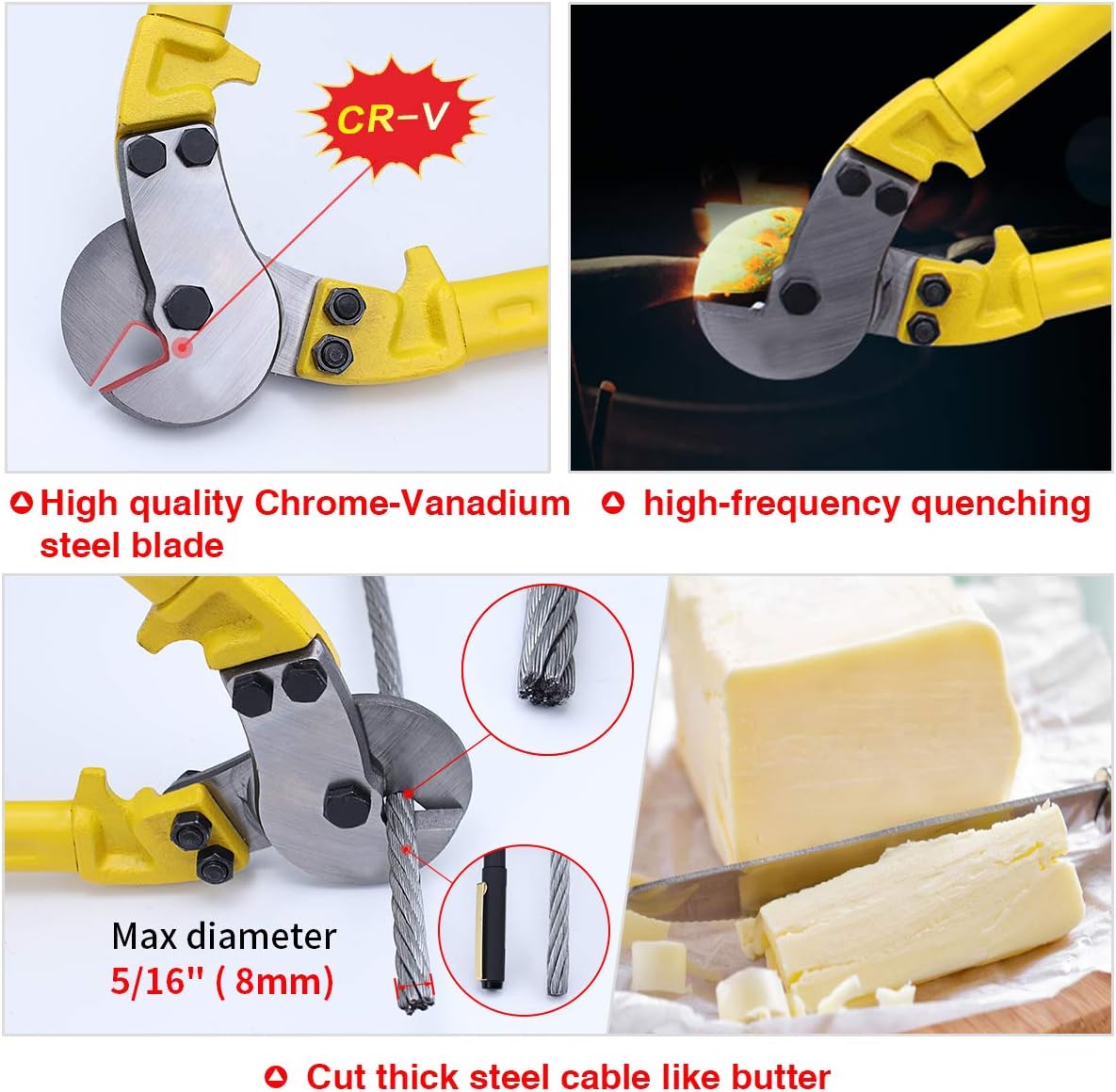 18 Hardened Cable Cutter, Chromium Vanadium Steel, with 10Pcs Ferrules J28952