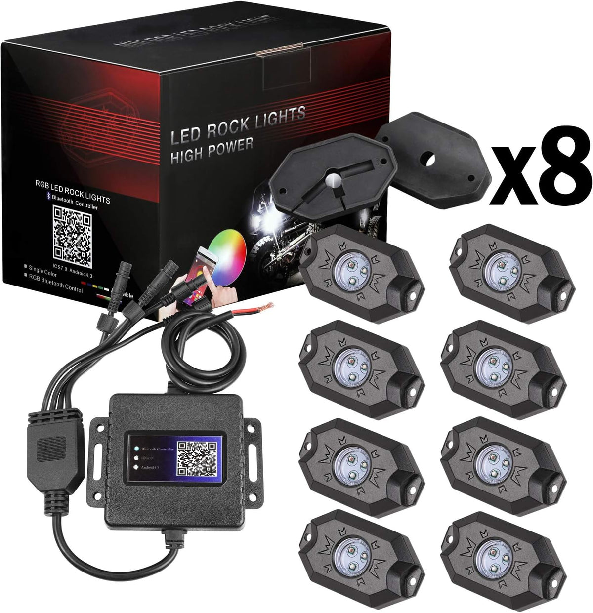 RGB LED Rock Light Kit with Bluetooth Remote Control K23734