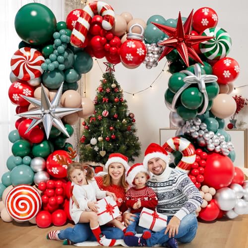 Christmas Balloon Garland Arch Kit with 160Pcs Red Green Silver Peach Nude Balloons N8723