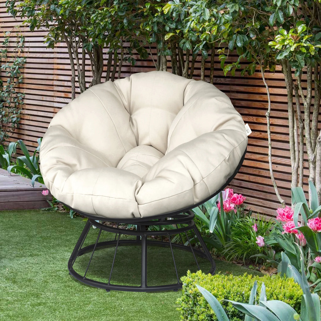 Beige 360-Degree Swivel Papasan Chair with Cushion F697