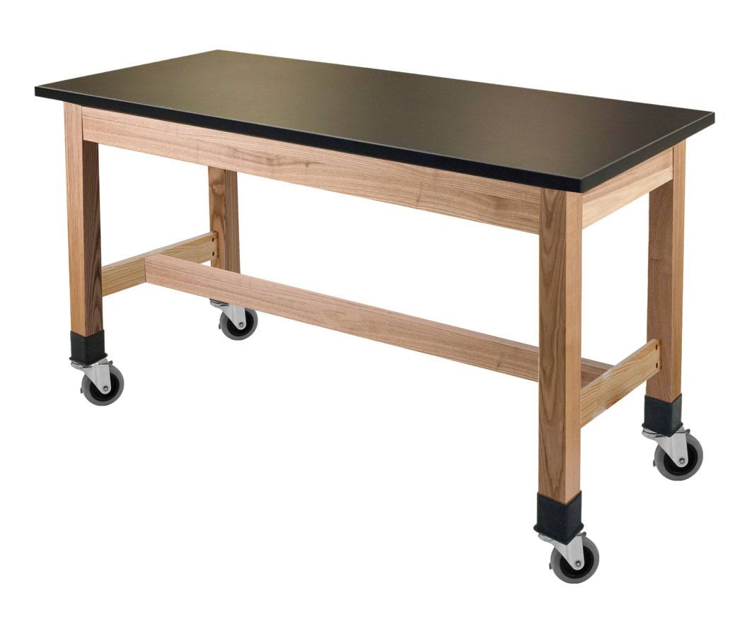 Black Wood Science Lab Table with Phenolic Top and Casters Z330