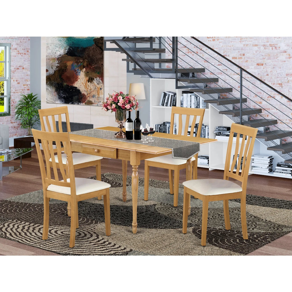 5 Pc Wood Dining Table Set with Faux Leather Seat W17822