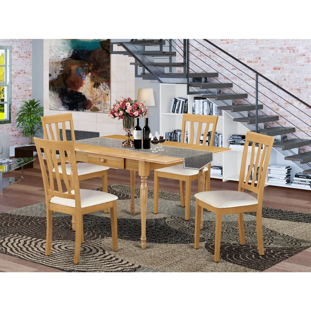 5 Pc Wood Dining Table Set with Faux Leather Seat W17822