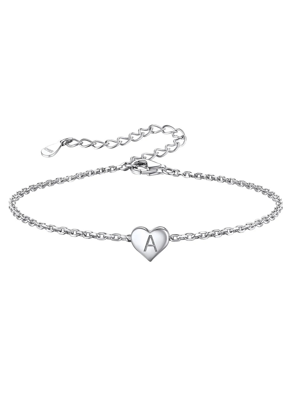 Initial Heart Bracelet 925 Sterling Silver Chain Bracelet U491