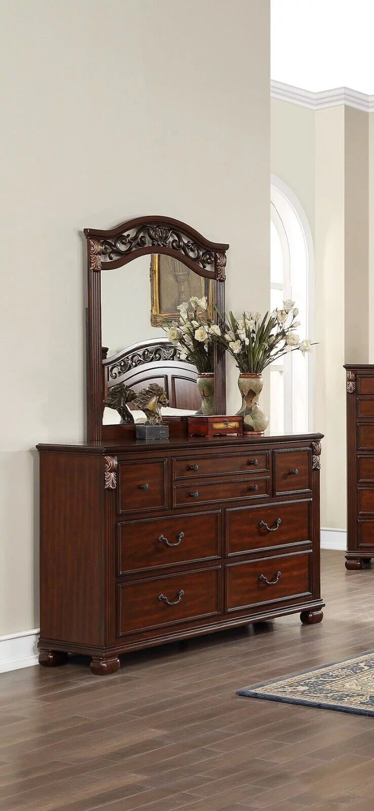 Queen Bed Dresser Mirror Nightstand 4pc Set K903173