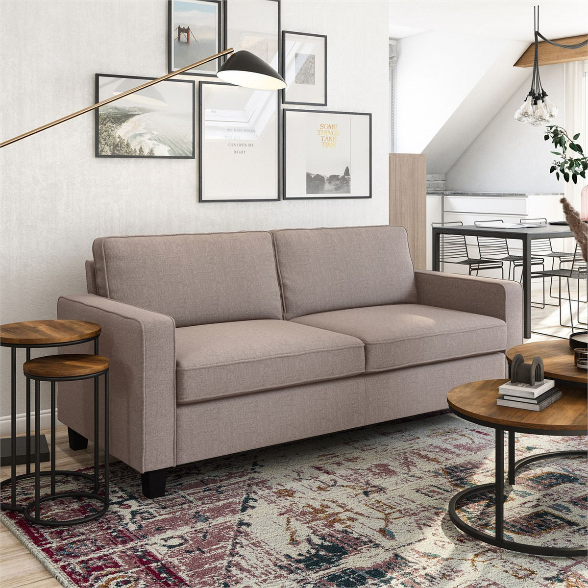 Taupe Brown Fabric Three Seater Sofa P5251