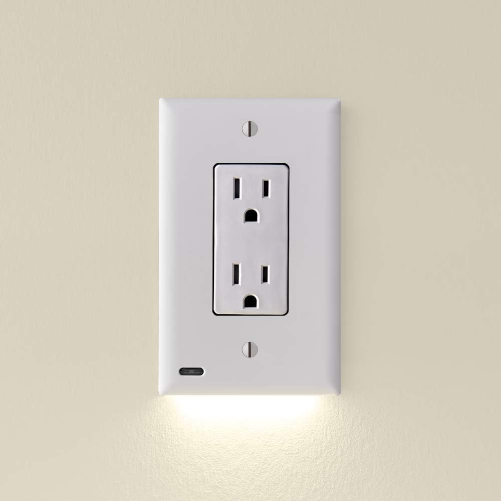 4 Pack White Duplex LED Night Light Outlet Wall Plate C406