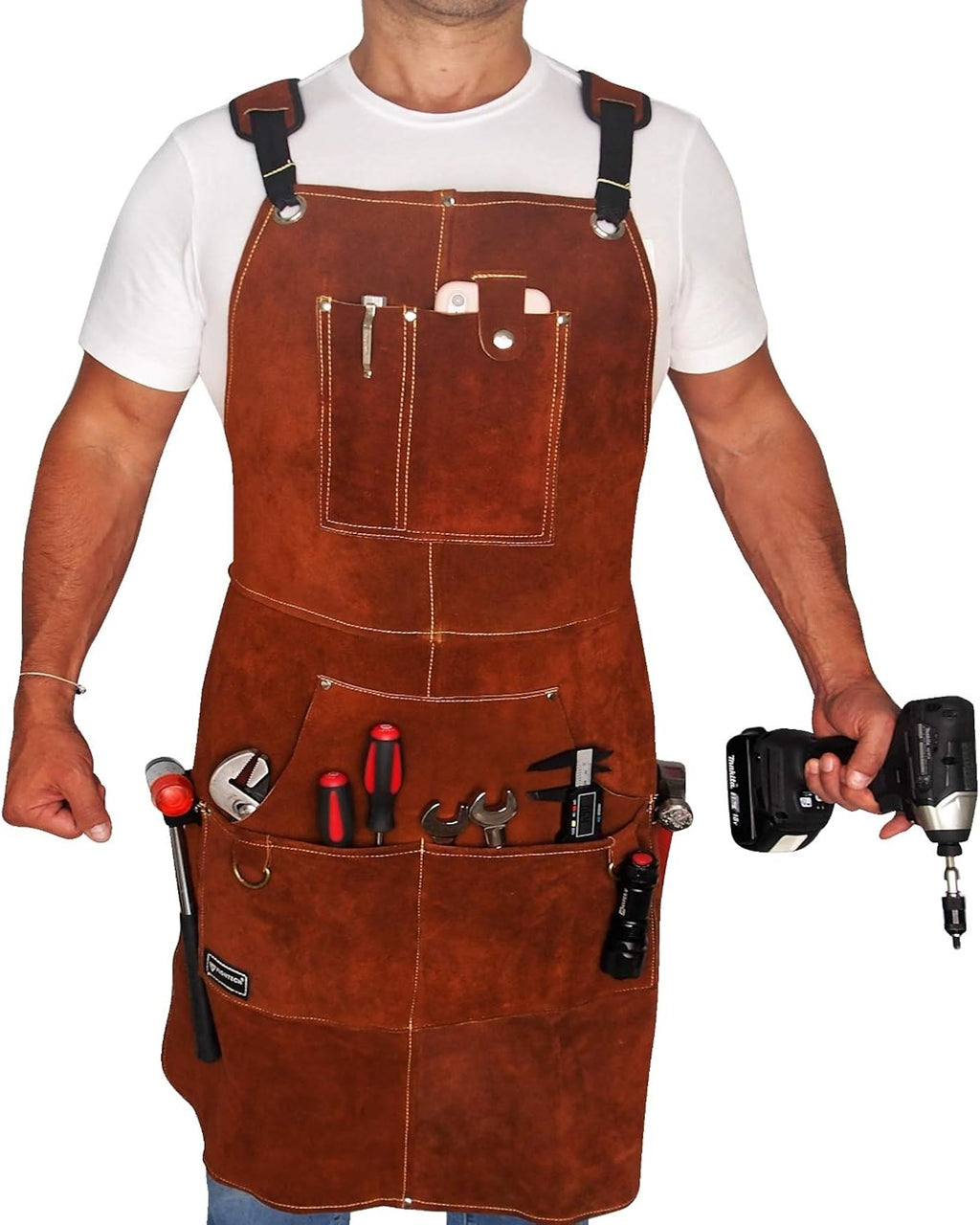 Leather Work Apron with Tool Pockets, Adjustable Pack of 2 D71331