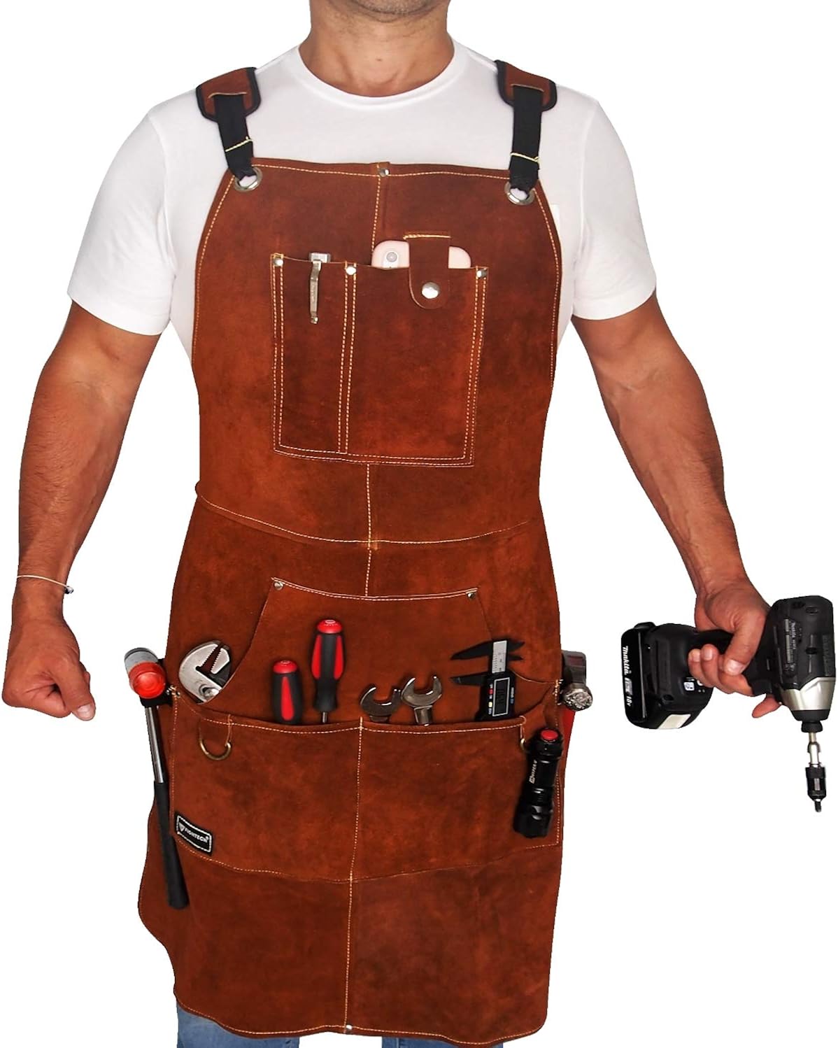 Leather Work Apron with Tool Pockets, Adjustable Pack of 2 D71331
