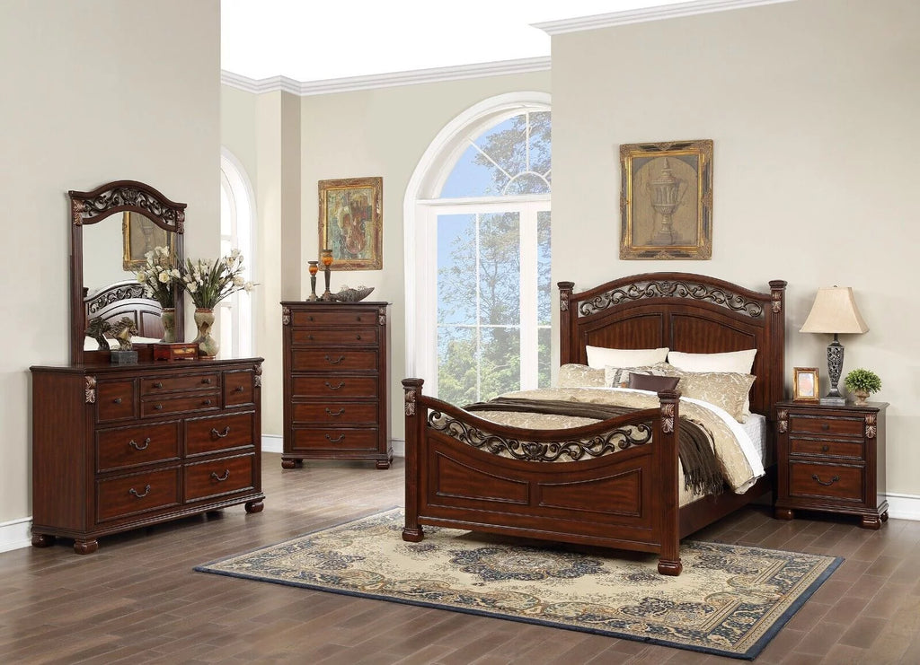 Queen Bed Dresser Mirror Nightstand 4pc Set K903173