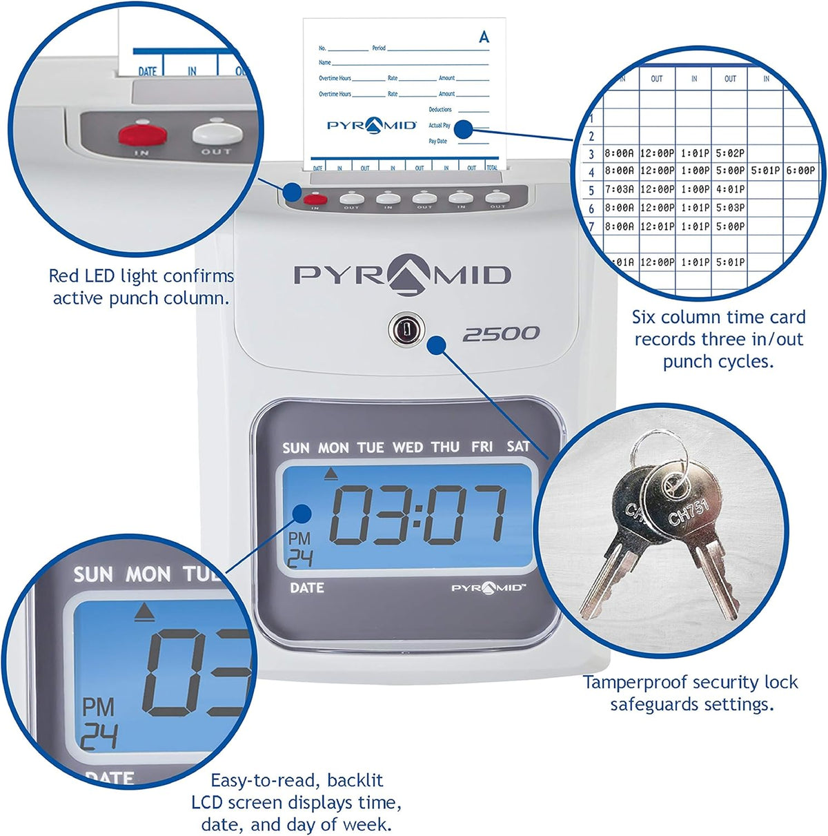 Time Clock Bundle with 100 Time Cards, Two Ink Ribbon Cartridges, 10 Slot Time Card Rack and Two Security Keys I23481
