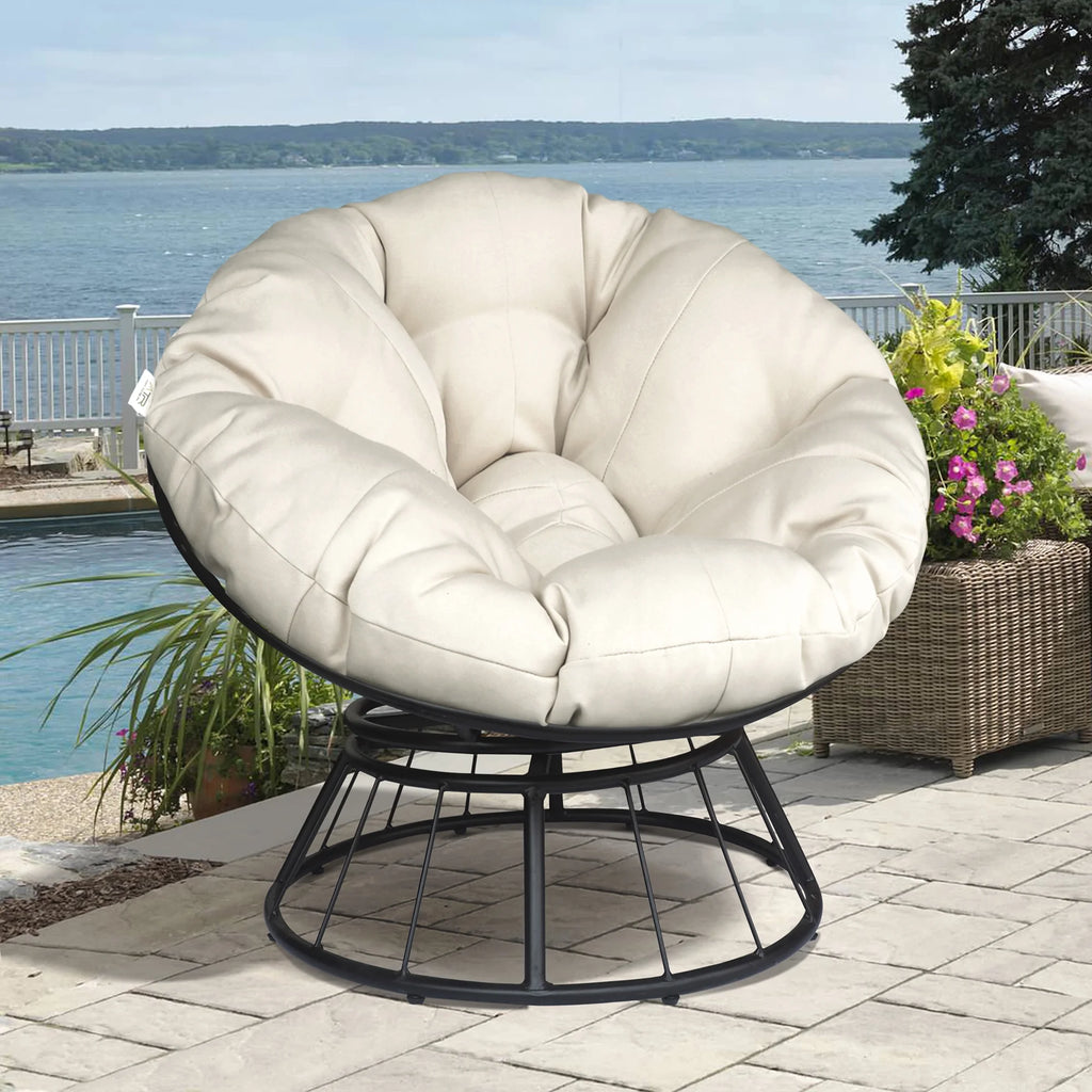Beige 360-Degree Swivel Papasan Chair with Cushion F697