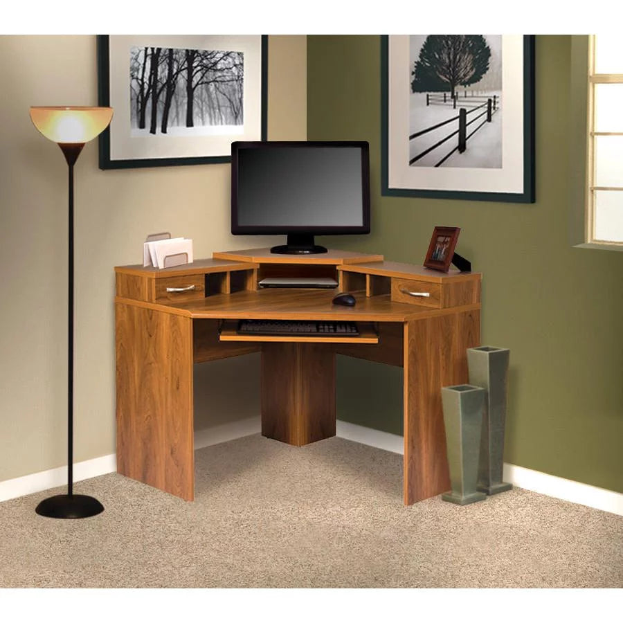Corner Desk with Monitor Platform, Keyboard Shelf and 2 Drawers F76605
