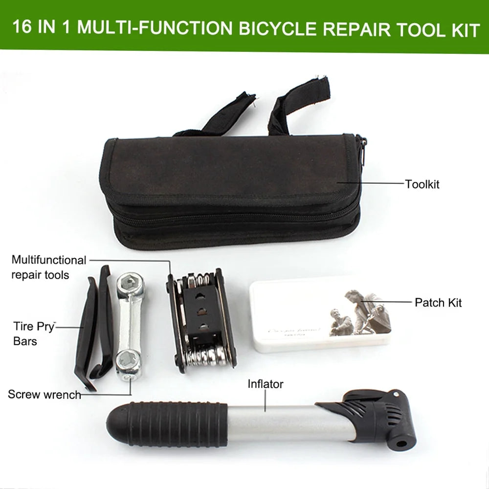 16 in 1 Multi-Function Bicycle Tool Kit with Mini Pump J49603