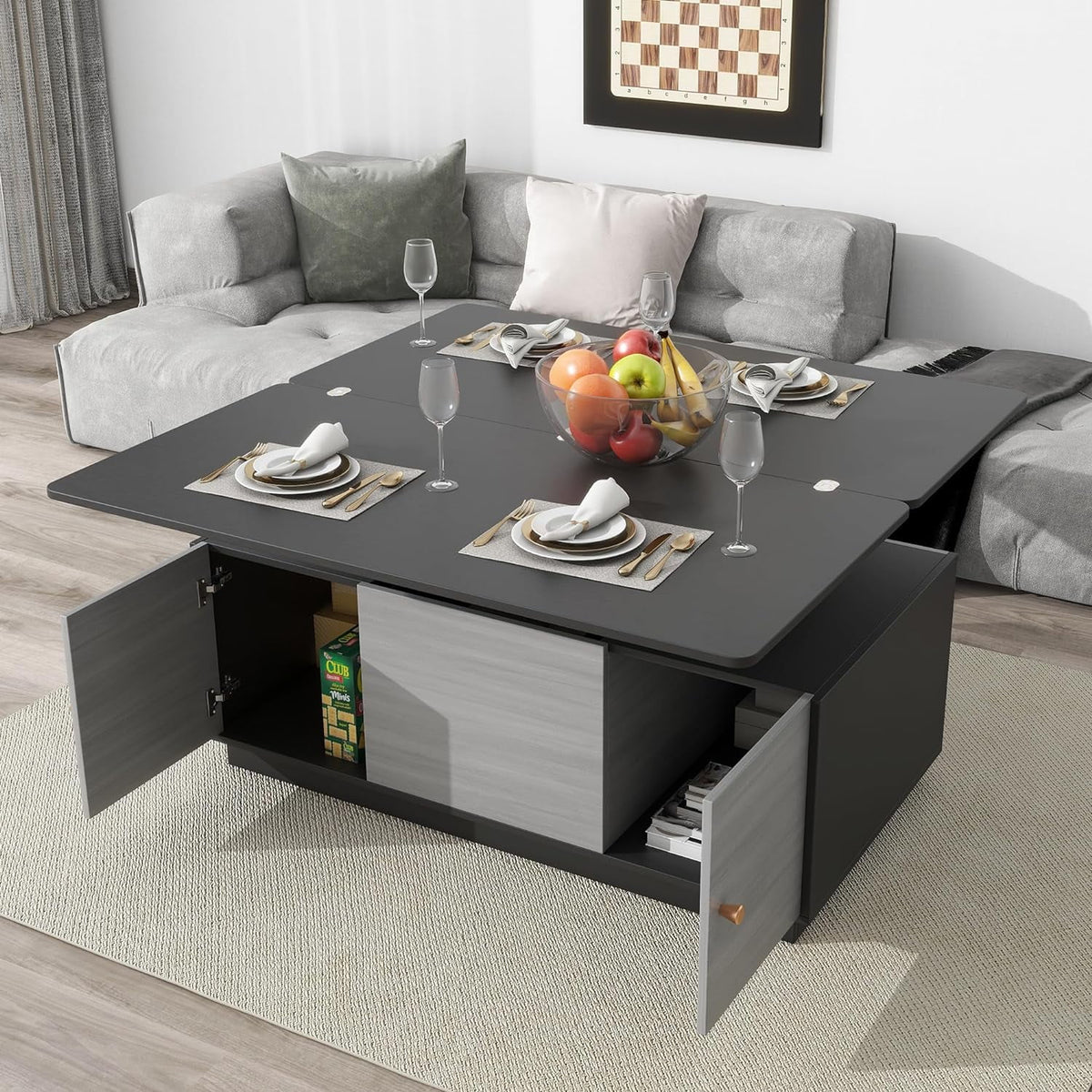 Dark Gray Lift Top Coffee Table with Storage Q5425