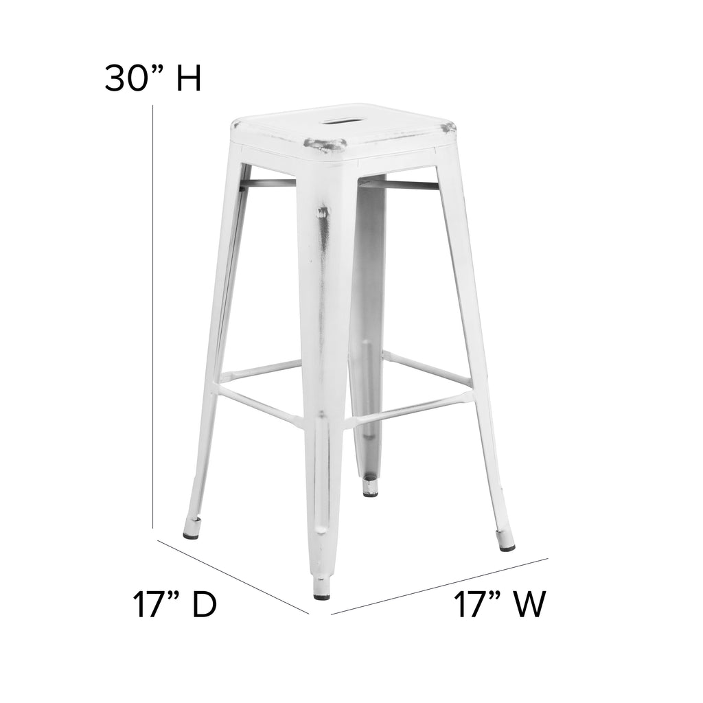 4 Pack 30" High Backless Distressed White Metal Barstool P4176
