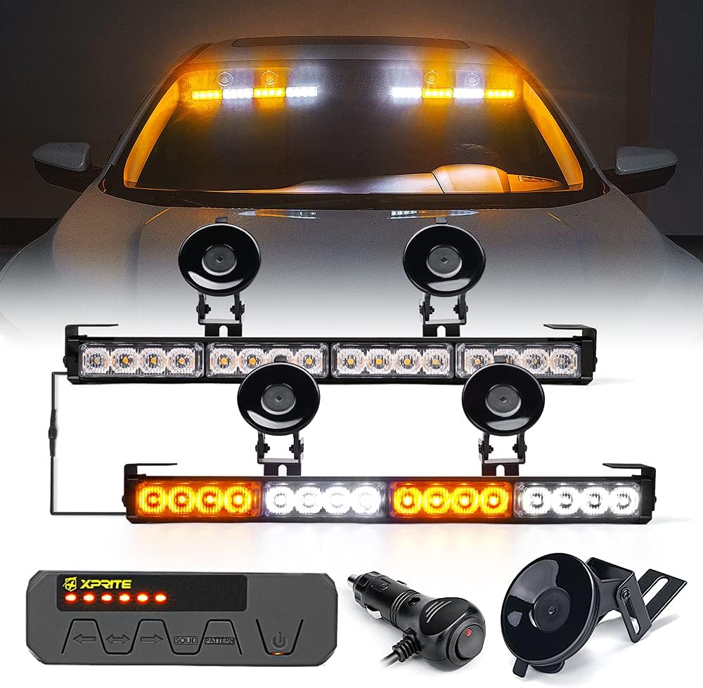 Amber LED Emergency Strobe Light Bar with Control Box, Pack of 2 Q451