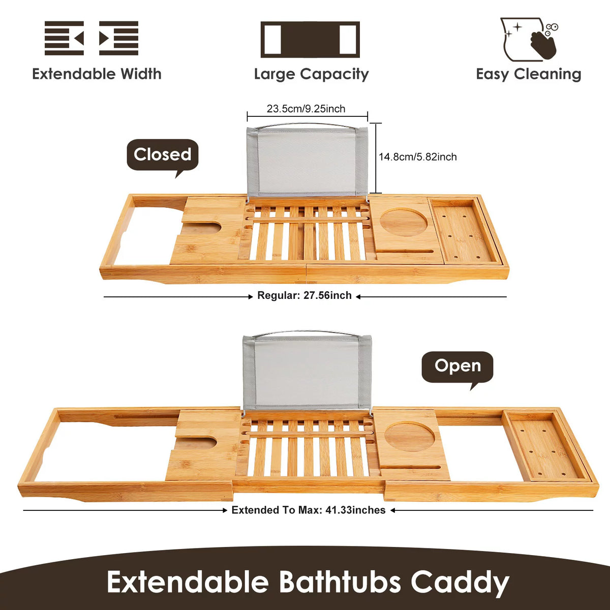 Bamboo Bathtub Caddy Tray with Expandable Sides T24011