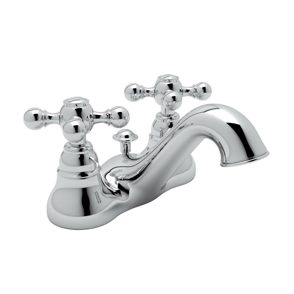 Polished Chrome Centerset Bathroom Faucet with Metal Cross Handles and Pop-Up V533