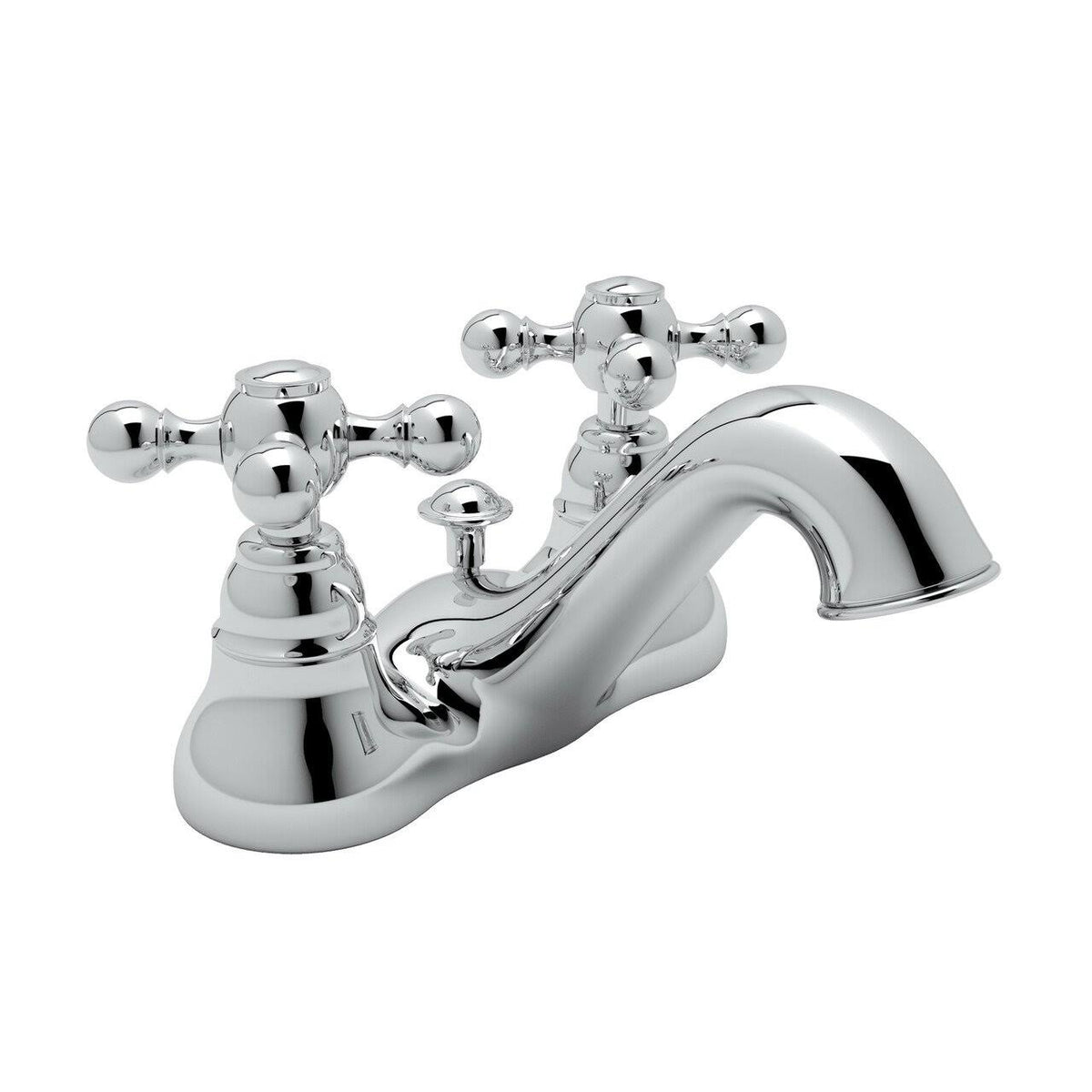 Polished Chrome Centerset Bathroom Faucet with Metal Cross Handles and Pop-Up V533