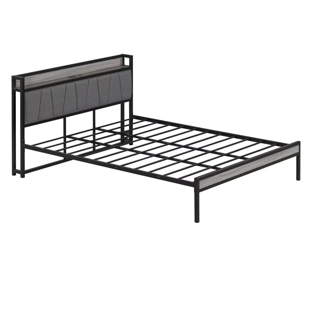 White Metal Platform Bed with Twin Trundle and USB Ports Q98781