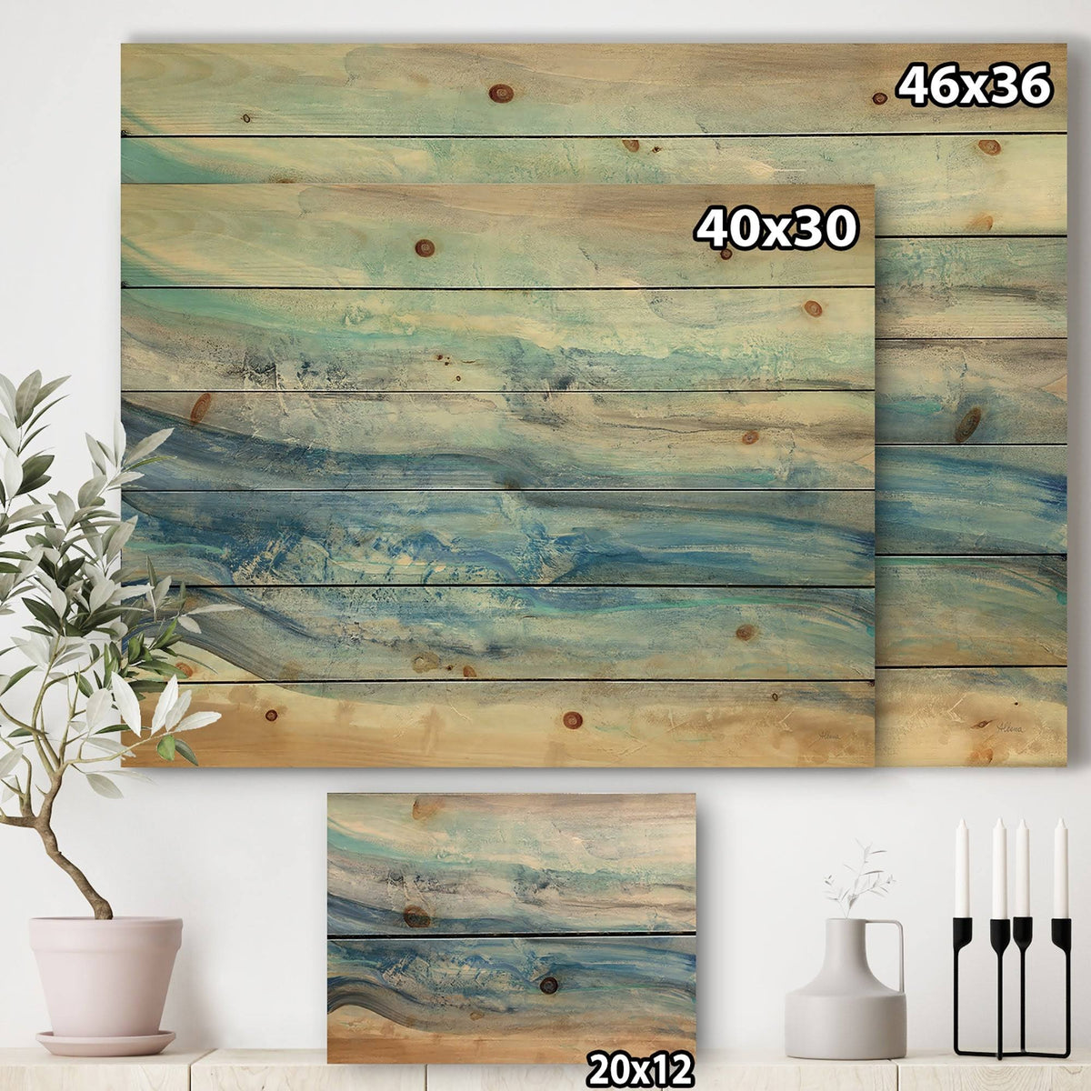 Blue Nautical Coastal Print on Natural Pine Wood V747