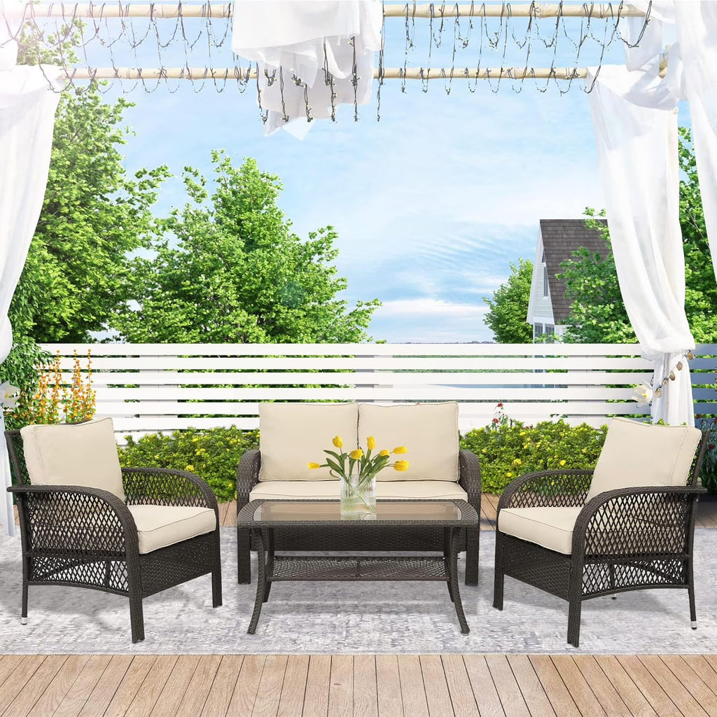 5 Pcs Wicker Rattan Conversation Chairs Set, Brown P9076