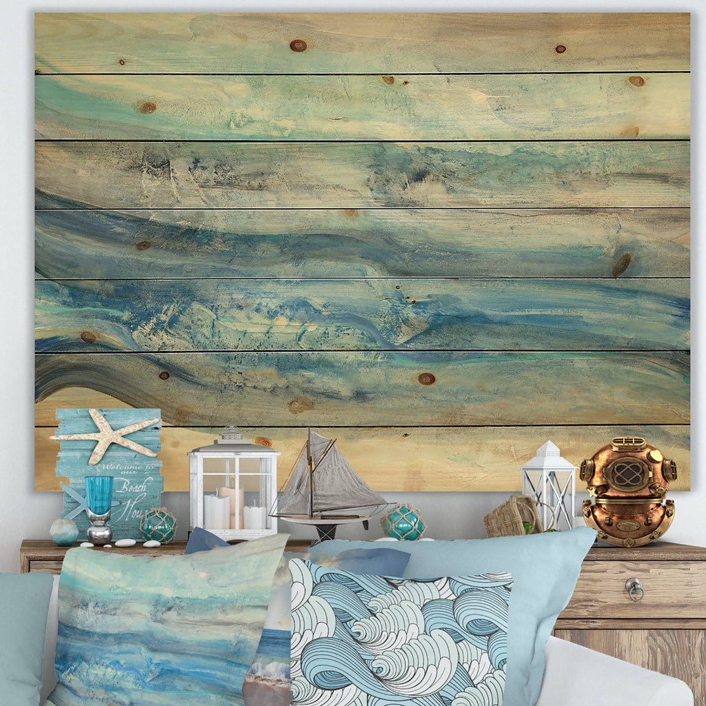 Blue Nautical Coastal Print on Natural Pine Wood V747