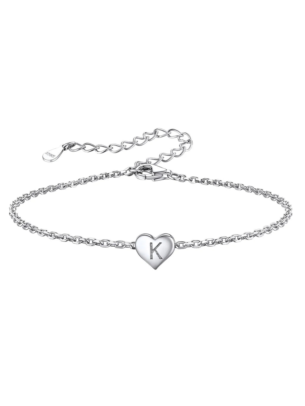 Initial Heart Bracelet 925 Sterling Silver Chain Bracelet U491