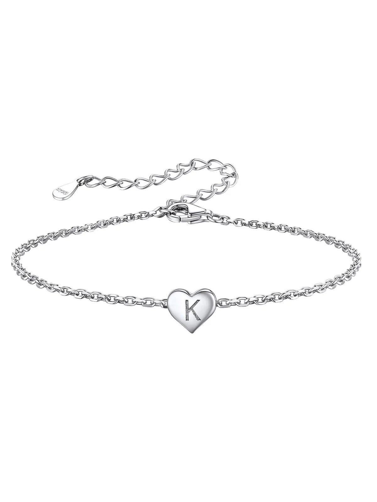 Initial Heart Bracelet 925 Sterling Silver Chain Bracelet U491