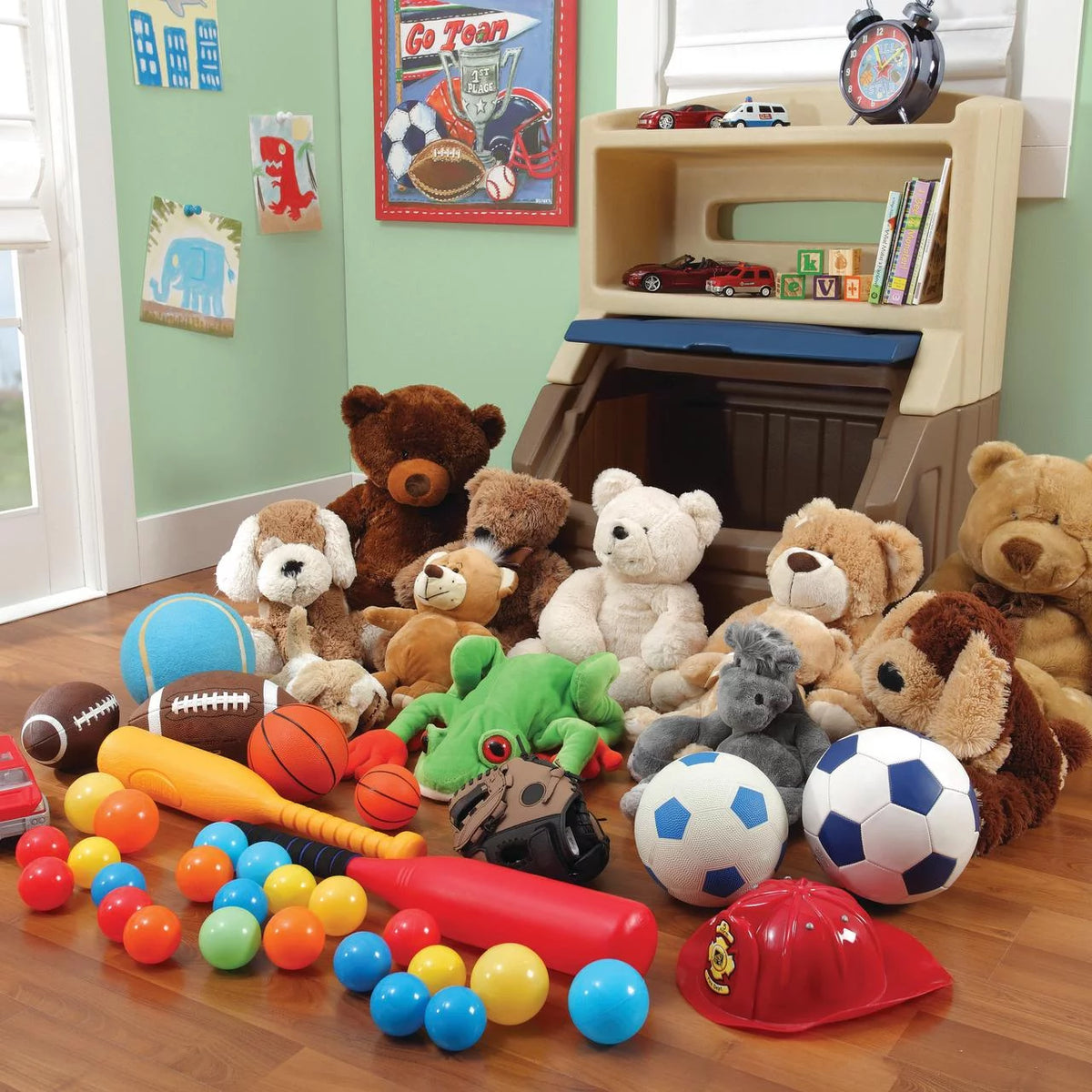 Brown and Blue Plastic Toddler Bookcase and Toy Box M780