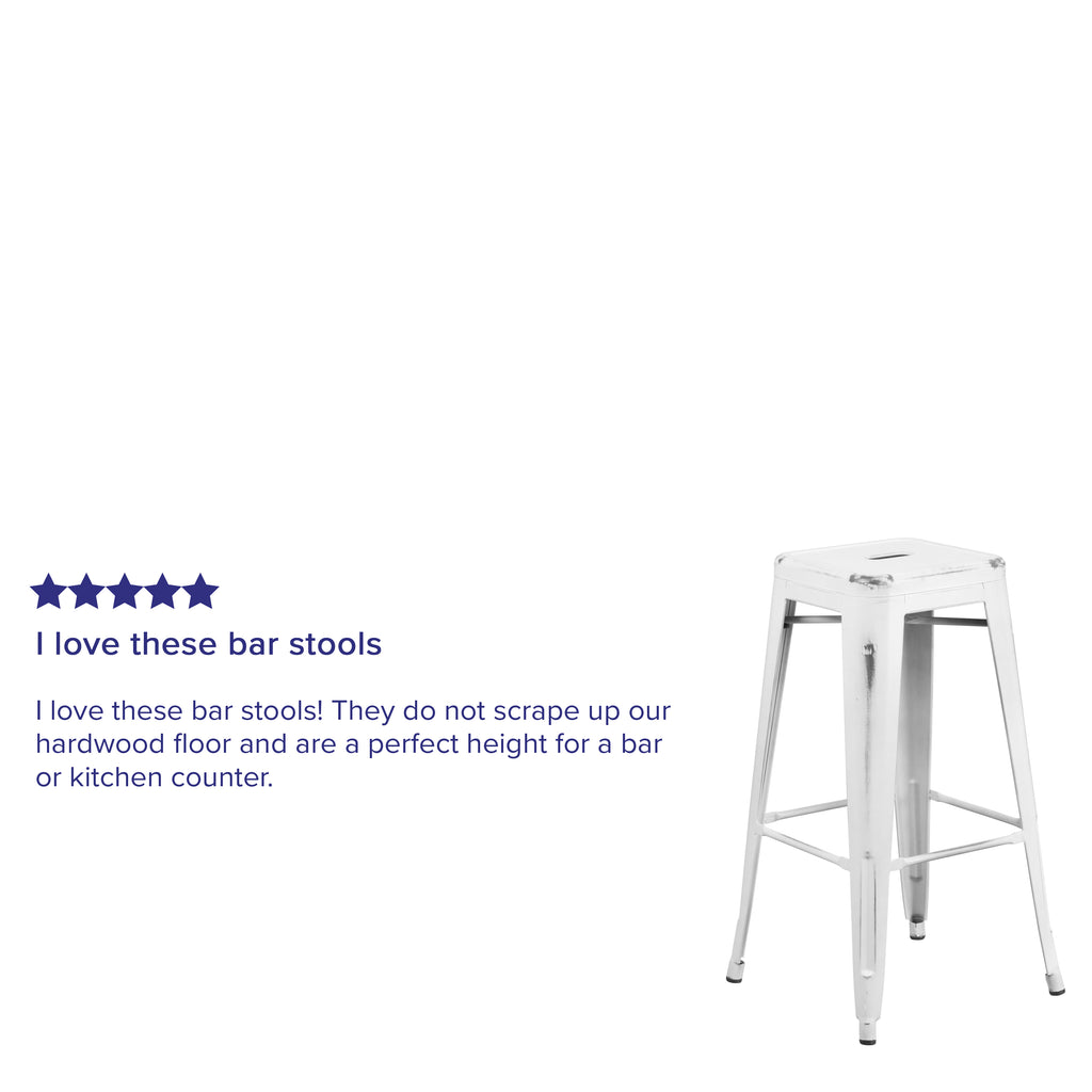 4 Pack 30" High Backless Distressed White Metal Barstool P4176
