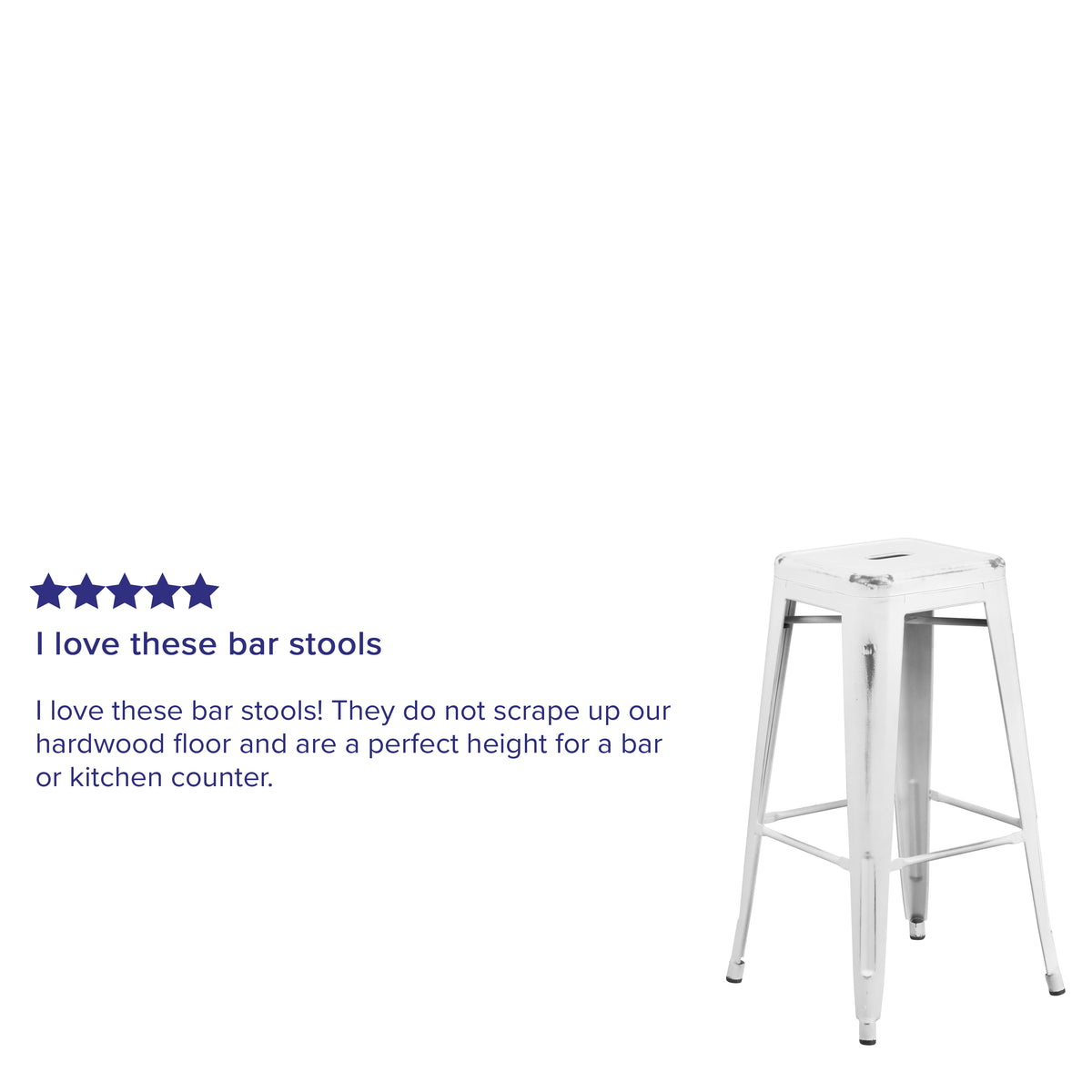 4 Pack 30" High Backless Distressed White Metal Barstool P4176