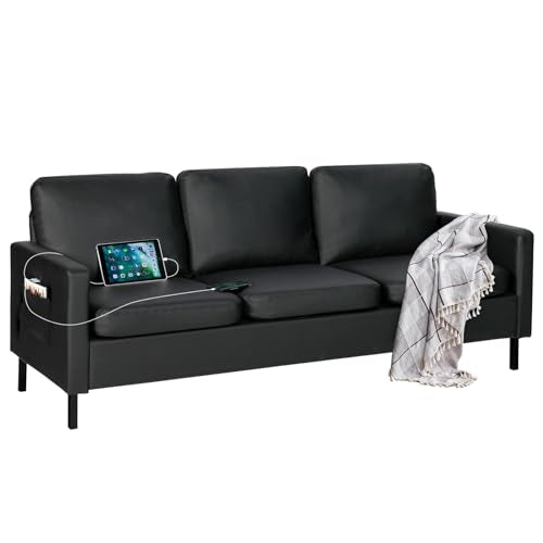 56" W Dark Grey Fabric Loveseat Sofa with 2 USB M3586