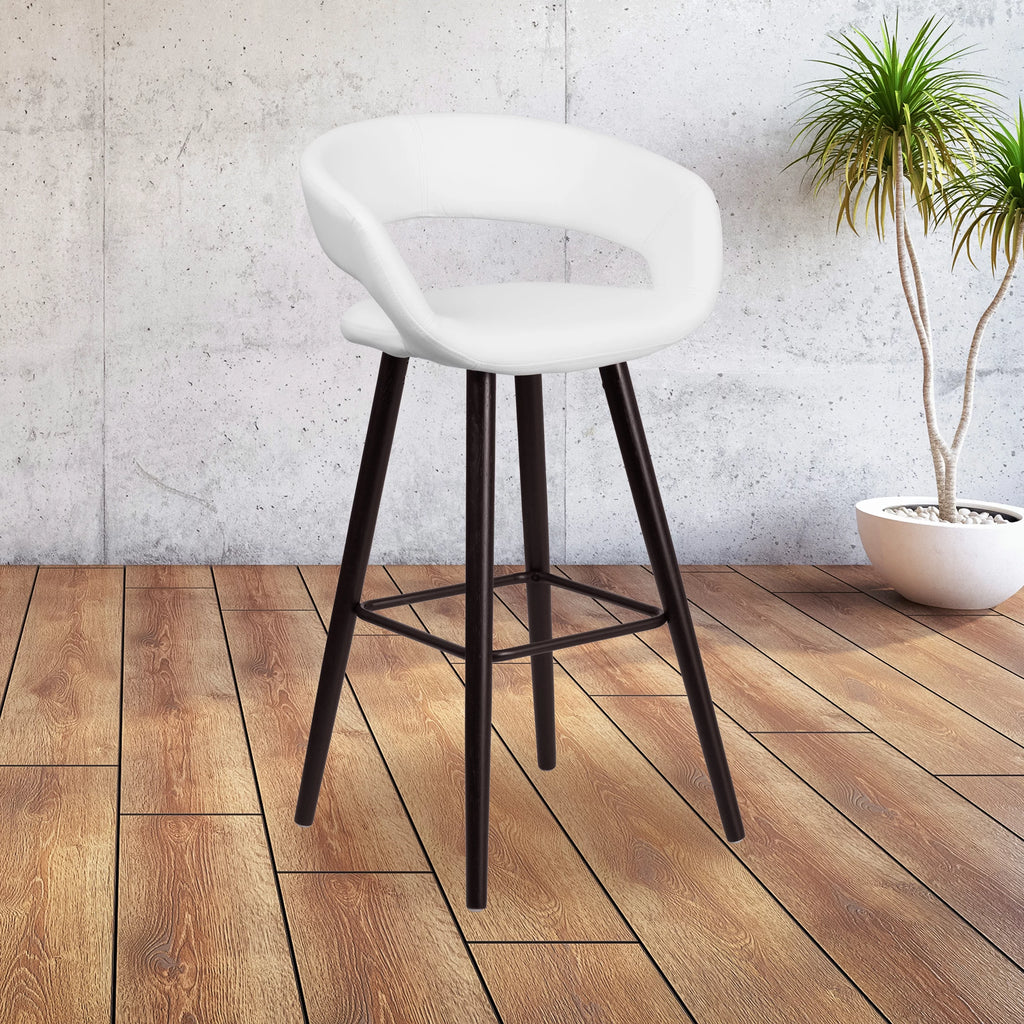 Cappuccino Wood Barstool with White Vinyl T6577