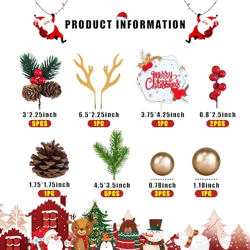 Christmas Cake Topper Deer Elk Cake Decorations with Pine Tree Pine Cones Golden Ball X7948