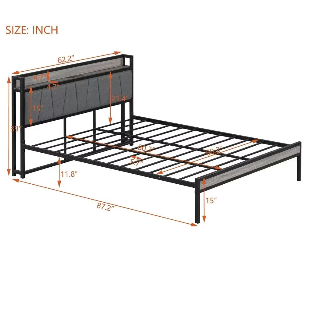 White Metal Platform Bed with Twin Trundle and USB Ports Q98781