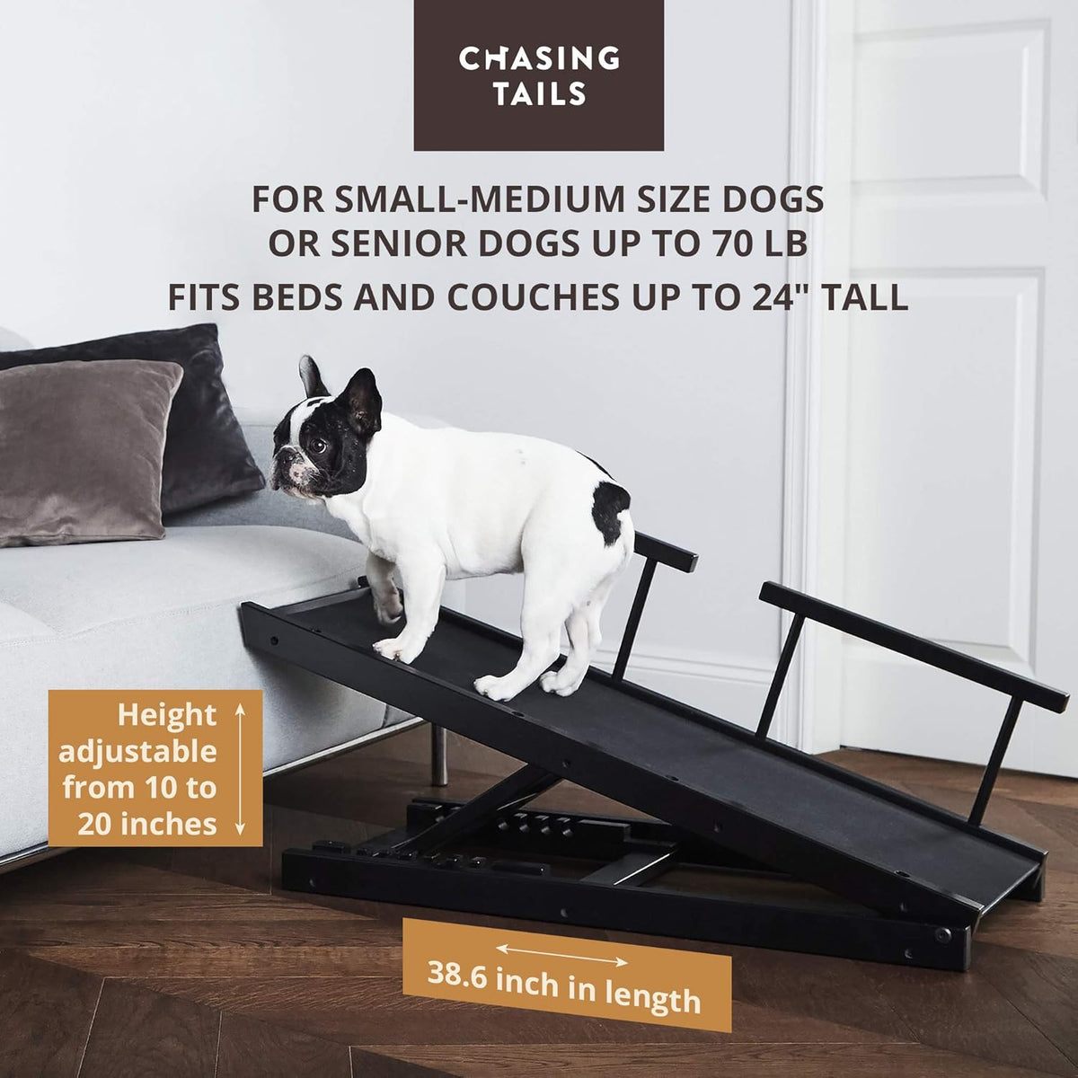 Dog Ramp with Side Rails, Adjustable Height 10 to 20 Inches Q507