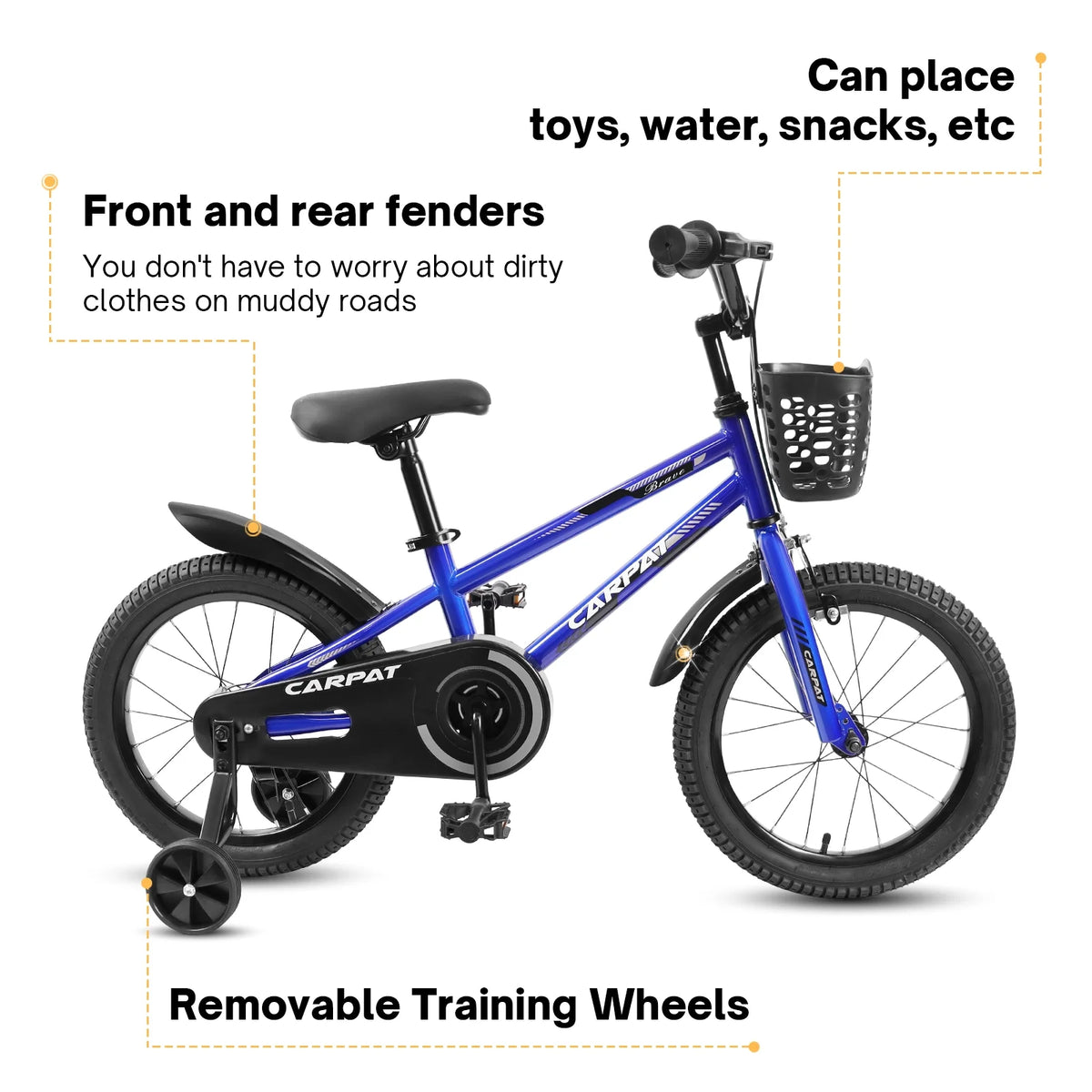 14 Inch Kids Bike with Training Wheels and Basket, White G515985