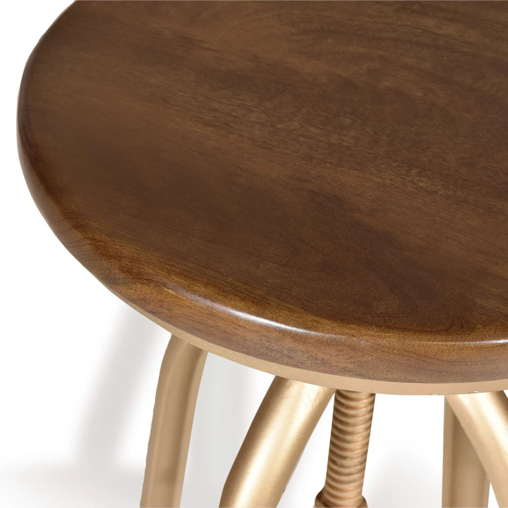 Brown and Gold Adjustable Stool with Wooden Seat U298236