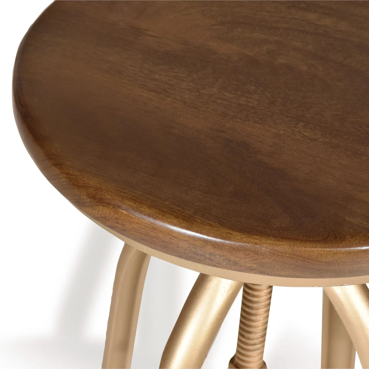 Brown and Gold Adjustable Stool with Wooden Seat U298236