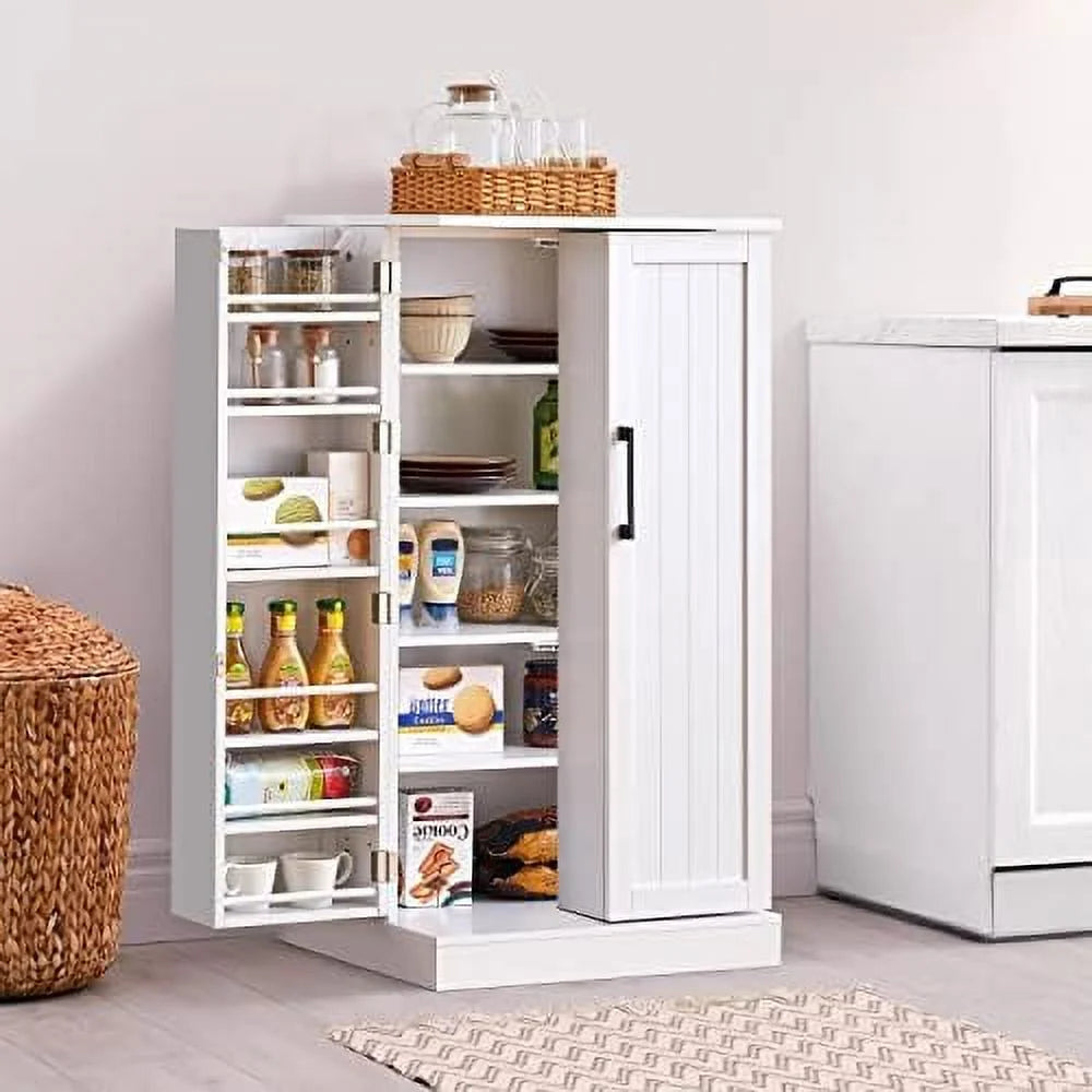 White Wood Pantry Cabinet with Doors and Adjustable Shelves V124