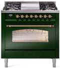 36 Dual Fuel Propane Gas Range Emerald Green Brass Trim J5035