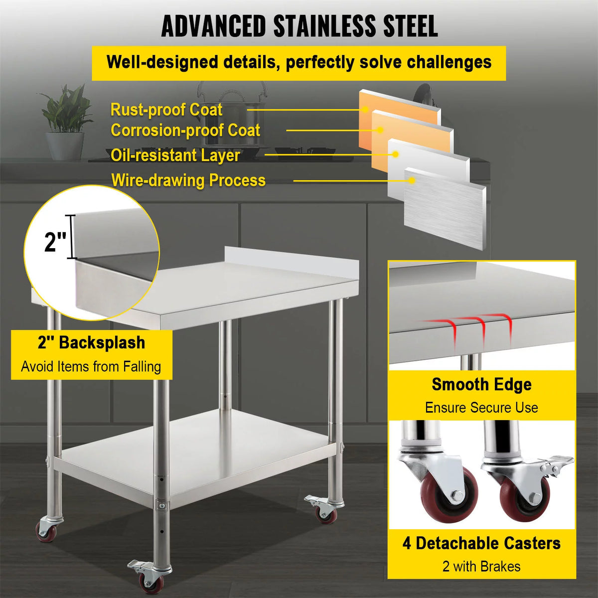 Stainless Steel Work Table 24x15in with 4 Casters J431